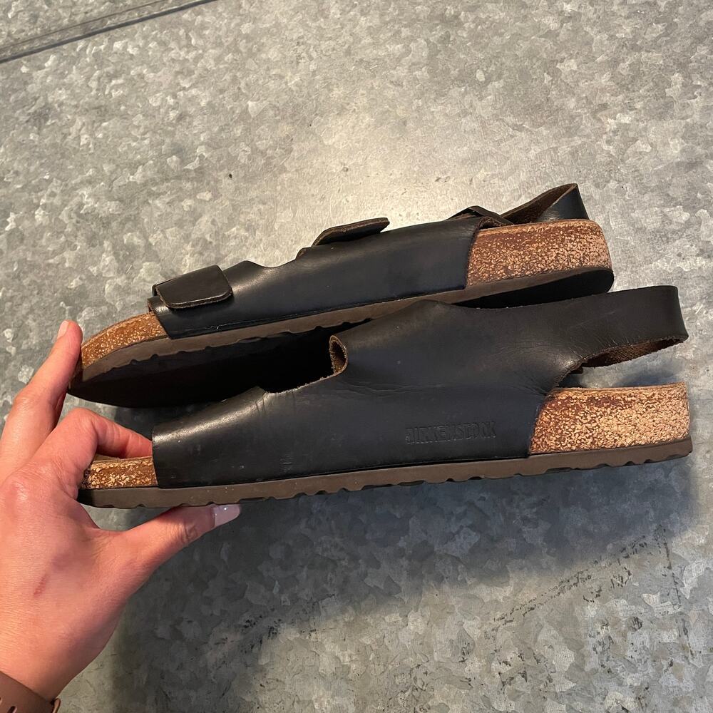 Birkenstock Milano Oiled Leather Sandals Mens 44 US 11 11.5 Black Dark Brown - Picture 8 of 12